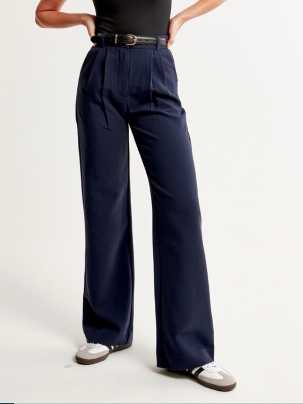 Abercrombie & Fitch Sloane Tailored Navy High-Rise Wide Leg Trousers 27/L Sz 4